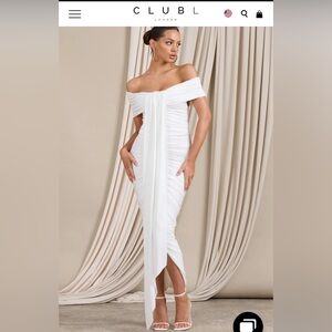 Club L London CAMRIN RUCHED BARDOT MAXI DRESS WITH TRAIN DETAIL